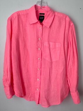 GAP Relaxed Linen Button-Up in Bright Coral XSP